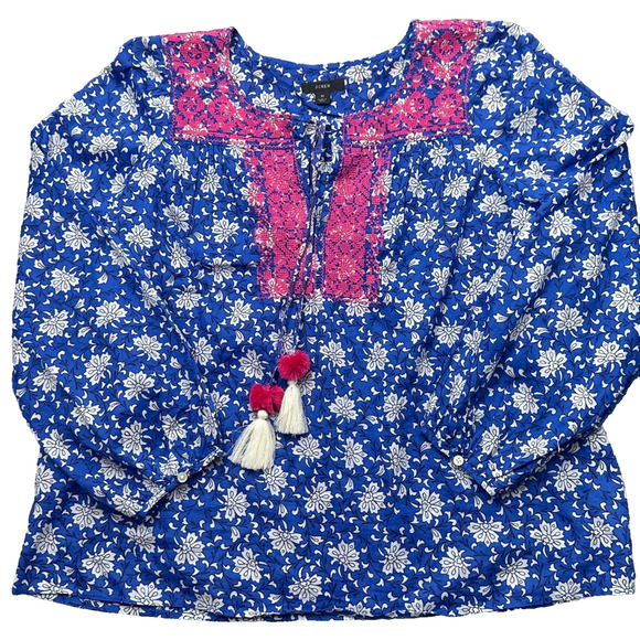 J.CREW BEAUTIFUL embroidered 100% cotton voile top in block print Size M coastal - Picture 8 of 16